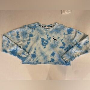 PINK Victoria’s Secret blue tie dye long sleeve sweatshirt crop top size small